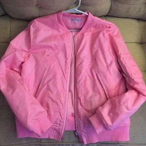 Current mood lace up pink bomber jacket